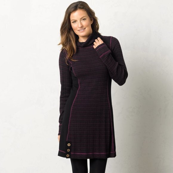 Prana Kelland Wool-Blend Long Sleeve Knit Sweater Dress S Burgundy (Black/Red) - Picture 1 of 16